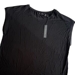 Tahari Blouse Short Sleeve Mesh Sheer Trim Sleeve Black Women's XL